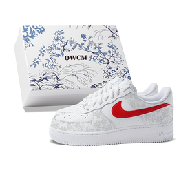Nike Кроссовки для скейтбординга Air Force 1, износостойкие, женские, белые, красные dd8959-100(team拾柒-女款低帮青花瓷白红) | white red