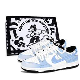 Nike Низкие кроссовки для скейтбординга Dunk Black White, Blue Star Trace с противоскользящим покрытием и износостойкими элементами унисекс dd1391-100（team883-蓝宇星踪黑鞋盒） | blue