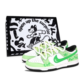 Nike Кроссовки для скейтбординга Dunk Black White, Ideal Home, износостойкие, низкие, унисекс, зеленые dd1391-100（team883-理想家园黑鞋盒） | green