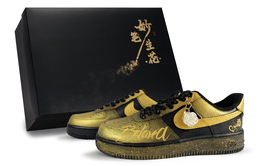 Nike Кроссовки Air Force 1 Exquisite Brushstrokes, Rose Vow Low Top для скейтбординга унисекс, черное золото cw2288-001(team171-玫瑰誓约s-box） | black gold