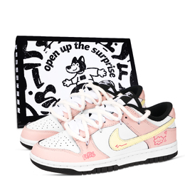 Nike Кроссовки для скейтбординга Dunk Black White, Pink Cloud, устойчивые к истиранию, унисекс, розовые, желтые, белые hf5441-100（team-971粉乐浮云黑鞋盒） | pink yellow white