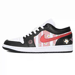 Jordan Баскетбольные кроссовки Air 1 Low Top Vintage унисекс, черные, розовые 553558-165(team366-小雏菊) | black pink