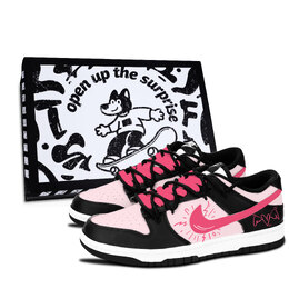 Nike Кроссовки для скейтбординга Dunk Black White, Pink Wing Sweetheart, устойчивые к истиранию, нескользящие, унисекс dd1391-100（team883-粉翼甜心黑鞋盒） | pink