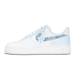 Nike Кроссовки для скейтбординга Air Force 1 Small Flower Love, противоскользящие, износостойкие, низкие, женские, белые, синие dd8959-100(team-969 小花爱恋） | white blue