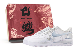 Nike Кроссовки Air Force 1 с антискользящим покрытием, износостойкие, низкие, унисекс, для скейтбординга, белые, серые, синие cw2288-111(team963-蝴蝶梦境sbox) | white gray blue