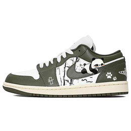 Jordan Баскетбольные кроссовки Air 1 Vintage, унисекс, низкие, белые/средние, оливково-зеленые dc0774-122(team1042-萌熊趴趴) | white green