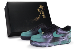 Nike Кроссовки Air Force 1 Wondrous Brush Blossoms, Thunder Realm, износостойкие, низкие, для скейтбординга, унисекс, черно-голубые cw2288-001(team171-雷霆幻域青s-box） | black turquoise