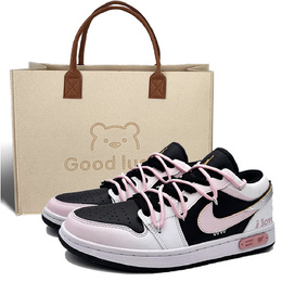 Jordan Кроссовки Air 1 Low Top для скейтбординга унисекс, черные, белые, розовые 553560-172(team307-love礼袋） | black white pink