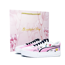 Puma Женские кроссовки для скейтбординга Skye, устойчивые к истиранию и увеличивающие рост, белые, розовые 374764-02（team1049-涂鸦文化） | white pink