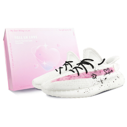 Adidas Низкие повседневные кроссовки Yeezy Boost 350 V2, унисекс, белые, розовые hq6316(team40-甜粉示爱sbox) | white pink