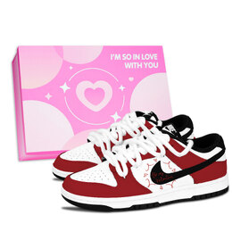 Nike Кроссовки для скейтбординга Dunk Black White, Red Mood Boat, устойчивые к истиранию, низкие, унисекс dd1391-100（team883-红心情筏粉鞋盒） | red