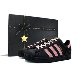 Adidas Низкие, износостойкие, противоскользящие кроссовки для скейтбординга SUPERSTAR, унисекс, черно-розовые eg4959(team737-莓莓黑巧礼盒） | black pink