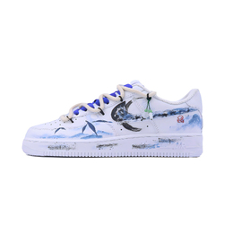 Nike Кроссовки Air Force 1 Novel Point, Peaks And Ridges с низким верхом, устойчивые к скольжению, унисекс, белые, синие cw2288-111（team784-男女 峰峦) | white blue