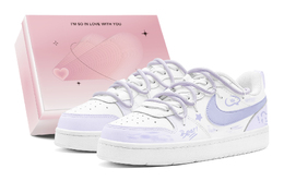 Nike Низкие женские кроссовки Court Borough Taro Paste Bear, белые, фиолетовые bq5448-100(teams2-芋泥小熊s-box) | white purple