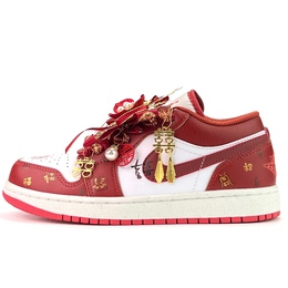 Jordan Баскетбольные кроссовки Air 1 Red Charm Happy Blessing с антискользящим покрытием, износостойкие, низкие, винтажные, унисекс, красные fj3459-160（team1188-红韵禧福） | red