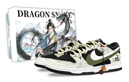 Nike Кроссовки для скейтбординга Dunk Lotus Mist And Snake Shadow с противоскользящим износостойким низким верхом унисекс, черные, белые, зеленые hv1800-101(team257-莲雾蛇影n-box) | black white green