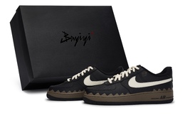 Nike Производство ВВС 1 07 811, Shark Boy, низкие кроссовки для скейтбординга Special Shoe Box, унисекс, черные, бежевые, коричневые cw2288-001(team80-男女鲨鱼男孩s-box） | black beige brown