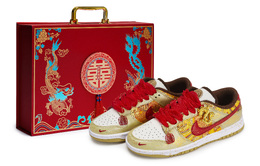 Nike Кроссовки для скейтбординга Dunk, женские, низкие, бежевые/красные/золотые/коричневые hm3695-071(team80-女款龙昭凤祥s-box) | beige red brown