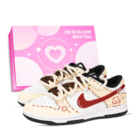 Nike Кроссовки для скейтбординга Dunk Black White, Sugar Star Bear, устойчивые к истиранию, унисекс, белые, желтые, коричневые hf5441-100（team971糖星小熊粉鞋盒） | white yellow brown