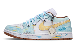 Jordan Баскетбольные кроссовки Air 1 Rainbow Diary с антискользящим покрытием, износостойкие, винтажные, унисекс, белые, синие, желтые dc0774-202(team864-彩虹日记) | white blue yellow