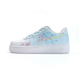 Nike Кроссовки для скейтбординга Air Force 1 Sweetheart Kitten Fun с противоскользящим покрытием, износостойкие, унисекс, синие, розовые dd8959-100(team935-甜心喵趣) | blue pink