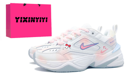Nike Женские кроссовки M2K Tekno Cushioning Slip с низким верхом и массивной подошвой, розовые и белые ao3108-100(team16-粉乐小猫) | pink white