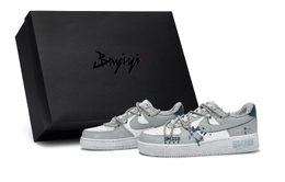 Nike Кроссовки для скейтбординга Air Force 1, унисекс, низкие, серые/белые/синие cw2288-111(team80-男女雕塑者s-box) | gray white blue