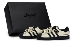 Adidas Кроссовки для скейтбординга Superstar, унисекс, низкие, черные/бежевые eg4959(team80-男女同款塑造快乐s-box) | black beige