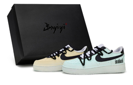 Nike Кроссовки для скейтбординга Air Force 1 унисекс, низкие, черные/белые/голубые/желтые cw2288-111(team80-双影奇境青黄s-box) | black white cyan yellow