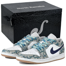 Jordan Баскетбольные кроссовки Air 1 Low Top Vintage унисекс, белые, серые 553558-146(team679-迷彩斑斓s-box) | white gray-high-end gift box 1