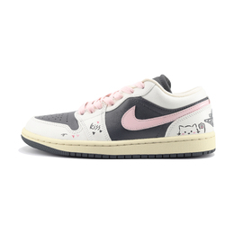 Jordan Баскетбольные кроссовки Air 1 Carp's Desire, Love Journal Low Top Vintage унисекс, черно-розовые dc0774-001（team1109-恋爱手记） | black pink