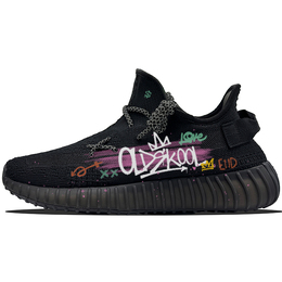 Adidas Кроссовки Yeezy Boost 350 V2 с противоскользящим покрытием, износостойкие, низкие, повседневные, унисекс, черно-белые hq4540(team862-涂鸦墙) | black white