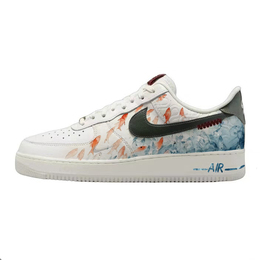 Nike Кроссовки для скейтбординга Air Force 1 Wave Jumping Fish с противоскользящим покрытием, износостойкие, унисекс, белые, синие hv5979-130(team181-海浪鱼跃) | white blue