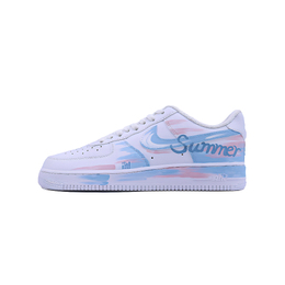 Nike Кроссовки Air Force 1 Low Top для скейтбординга унисекс, белые, синие, розовые cw2288-111（team784-男女 清爽夏日） | white blue pink