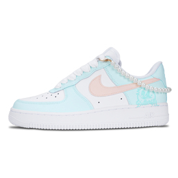 Nike Кроссовки для скейтбординга Air Force 1 Pearl Seal с антискользящим покрытием, износостойкие, женские, белые, синие dd8959-100(team883-珍珠印章) | white blue