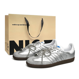 Кроссовки для скейтбординга SAMBA AND Low Top унисекс, серебристые Adidas, White Silver (Beige Special Shopping Bag) b75806(team920-月光芭蕾大银珍珠sbox) | white silver (beige special shopping bag)