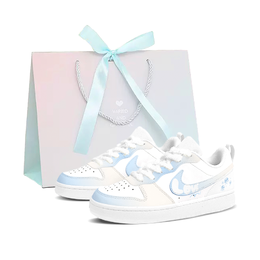Nike Кроссовки для скейтборда Court Borough Low Sea Moon Jellyfish с амортизацией, износостойкие, низкие, женские, синие, белые bq5448-100（team675-海月水母 礼袋） | blue white