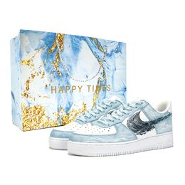 Nike Кроссовки для скейтбординга Air Force 1 Low Top унисекс, белые, синие cw2288-111(team616-海洋漩涡sbox) | white blue