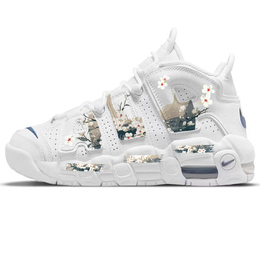 Nike Баскетбольные кроссовки Air More Uptempo Shock Absorbers, противоскользящие, дышащие, среднего размера, винтажные, белые, женские dh9719-100(team1042-山茶花) | white