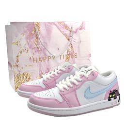 Jordan Баскетбольные кроссовки Air 1 Woolen Kitten Low Top Vintage унисекс белого, синего и розового цвета hm3706-141（team865-粉色小猫sbox） | pink