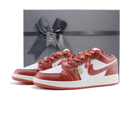 Jordan Баскетбольные кроссовки Air 1 GS Joyful Celebration с антискользящим покрытием, износостойкие, женские, белые, красные fj3465-160（team448-婚鞋2box） | white red
