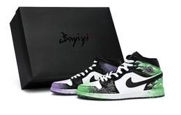Jordan Баскетбольные кроссовки Air 1 Vintage, унисекс, средний верх, черный/белый/зеленый/фиолетовый dq8426-001(team80-云蒸霞蔚绿紫s-box) | black white green purple