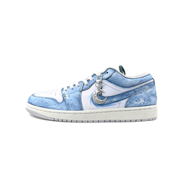 Jordan Баскетбольные кроссовки Air 1 Exquisite Galaxy с низким верхом, износостойкие, винтажные, унисекс, небесно-голубые fq7687-300（team865-绮炫星河） | sky blue