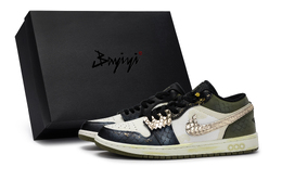 Баскетбольные кроссовки Air 1 Vintage, унисекс, низкие, зеленые/золотые Jordan, Black White Green Gold 553558-092(team80-男女金蛇瑞彩s-box) | black white green gold