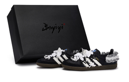 Adidas Кроссовки немецкой армии SAMBA OG, низкие, унисекс, черные/белые/серебристые b75807(team80-男女同款指间芭蕾s-box) | black white silver