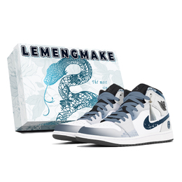 Jordan Баскетбольные кроссовки Air 1 Joy Lemon, износостойкие, нескользящие, винтажные, среднего размера, унисекс, серо-синие dq8426-001(team778-潮汐蛇鳞s-box) | gray blue