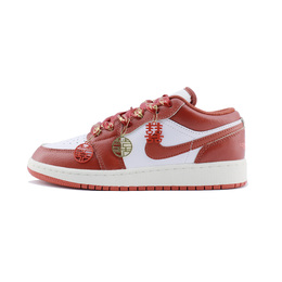 Jordan Баскетбольные кроссовки Air 1 GS Joyful Celebration с антискользящим покрытием, износостойкие, женские, белые, красные fj3465-160（team448-婚鞋2） | white red