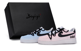 Nike Кроссовки для скейтбординга Air Force 1 унисекс, низкие, черные/синие/розовые cw2288-111(team80-男女双影奇境s-box) | black blue pink