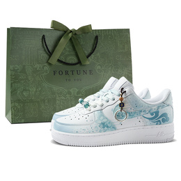 Nike Кроссовки Air Force 1 для скейтбординга, износостойкие, женские, белые, синие dd8959-100(team651-女款忆江南) | white blue