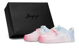 Nike Кроссовки для скейтбординга Air Force 1 унисекс, низкие, белые/розовые/синие cw2288-111(team80-男女竹粉烟蓝s-box) | white pink blue